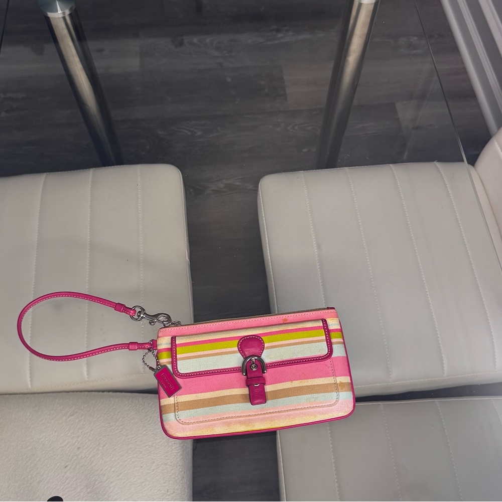 Coach Multicolor Stripe Wristlet / Wallet – Pink